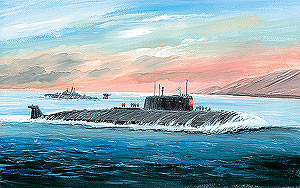 Модель - Курск атомная подводная лодка. Масштаб:1/350.