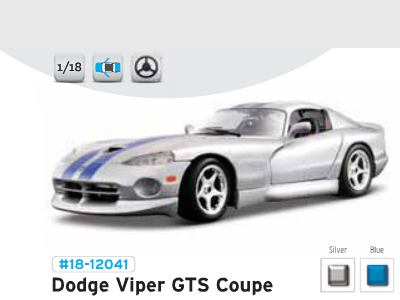 Модель-копия - 1:18 A/M Gold Dodge Viper GTS Coupe  /Синий с белыми полосам